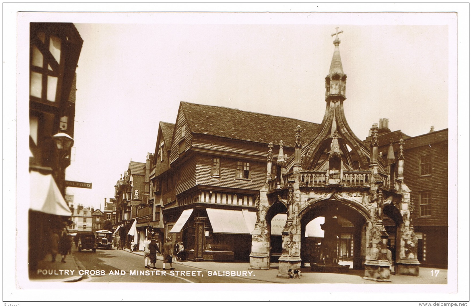 RB 1167 - 1940 Real Photo Postcard - Poultry Cross &amp; Minster Street Salisbury Wiltshire - Salisbury