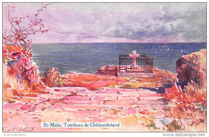 Saint Malo      35       Tombeau De Chateaubriand    Illustrateur Lessieux      (voir Scan) - Saint Malo