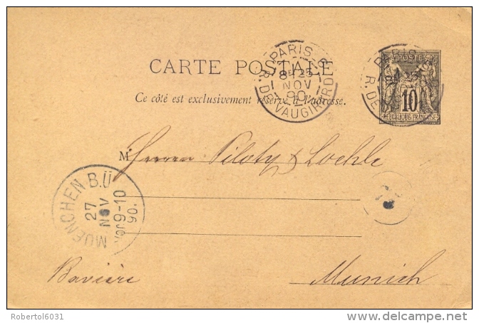 France 1890 Postal Stationery Postcard 10 C. Type Sage From Paris To Munich (Bavaria) - 1877-1920: Semi Modern Period