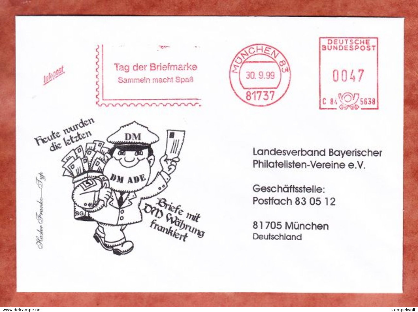 Infopost, Hasler C84-5638, Tag Der Briefmarke, 47 Pfg, Muenchen 1999 (40149) - Frankeermachines (EMA)