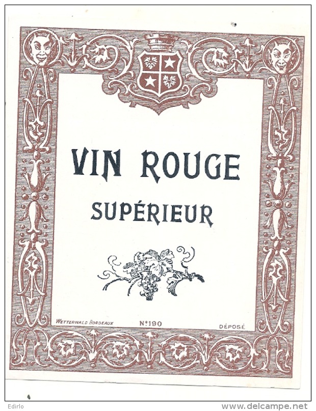 étiquette -  Vin Rouge Supérieur - Petit Clair Dos - Vino Tinto