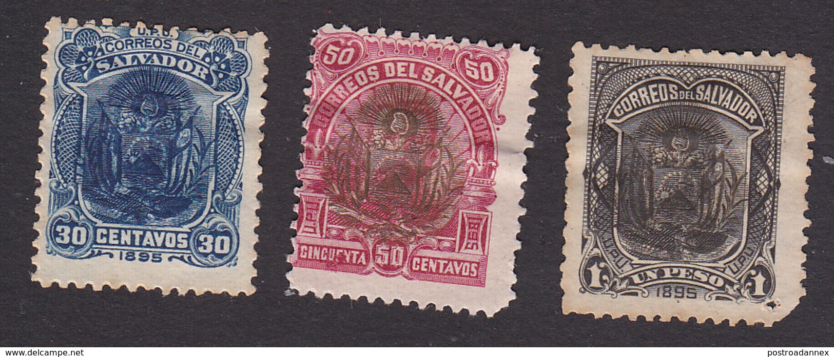 El Salvador, Scott #114-116, Mint No Gum, Arms Overprinted, Issued 1895 - El Salvador
