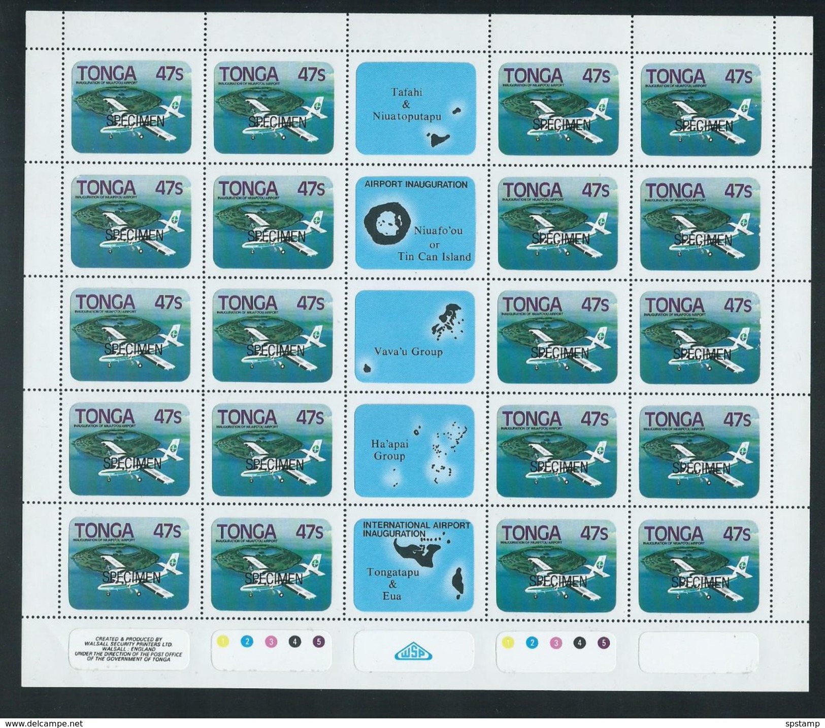 Tonga 1983 Airport & Plane Set Of 4 X 20 In Full Sheets With Gutter Labels & Margins MNH Specimen O/P - Tonga (1970-...)