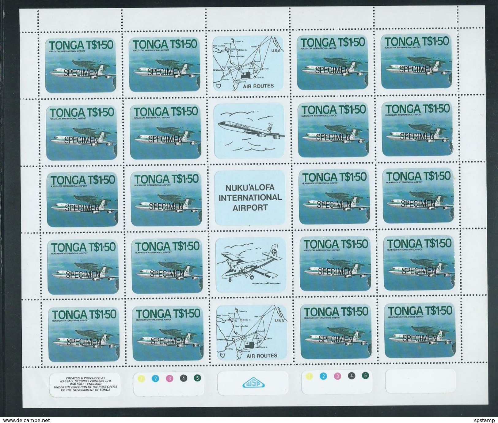 Tonga 1983 Airport & Plane Set Of 4 X 20 In Full Sheets With Gutter Labels & Margins MNH Specimen O/P - Tonga (1970-...)