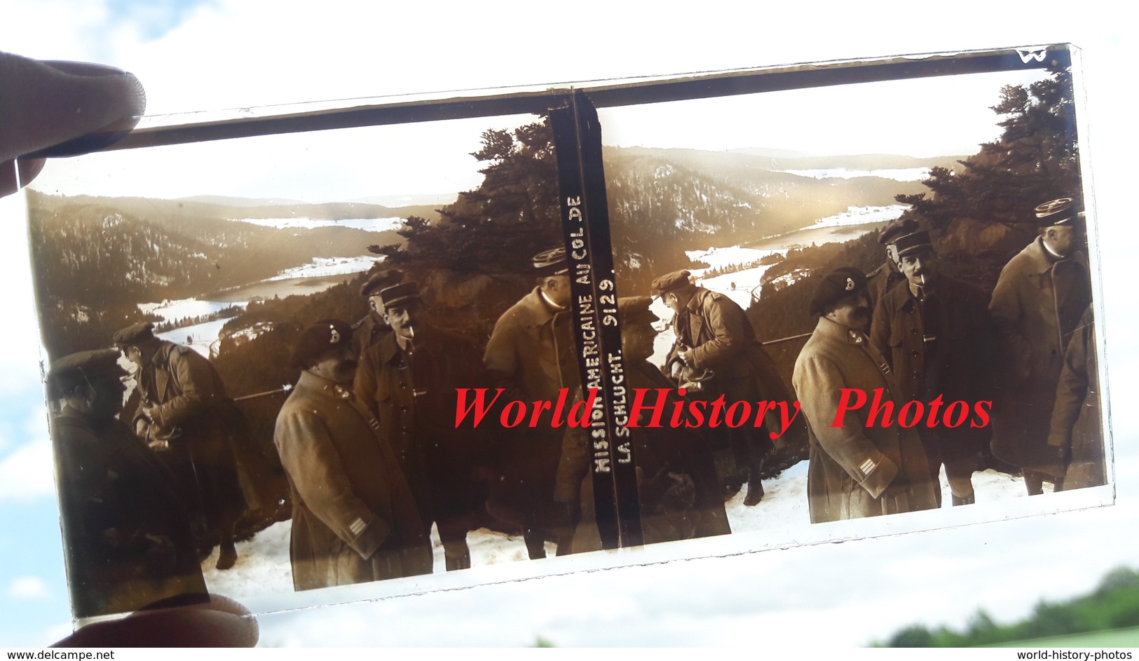 Plaque De Verre Stéréo - Col De LA SCHLUCHT - Mission Américain - Officier Bataillon De Chasseurs - 1914 1918 Ww1 Vosges - Plaques De Verre