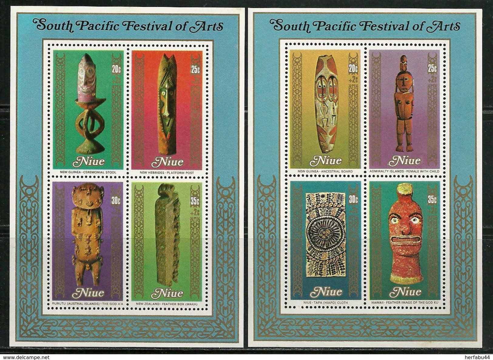 Niu           "Festival Of Arts"       Set  (4 Strip Of 4 ) & 4 Souv. Sheets    SC# 265-68-268e-h   MNH** - Niue