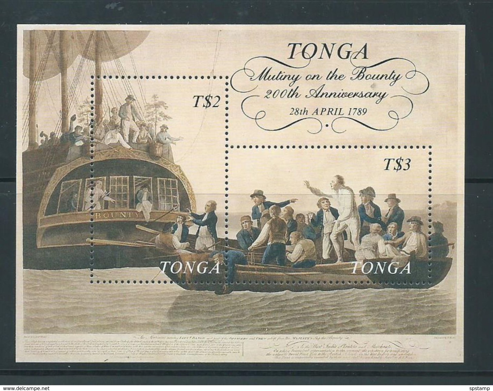 Tonga 1989 Bligh Mutiny Anniversary Miniature Sheet MNH - Tonga (1970-...)