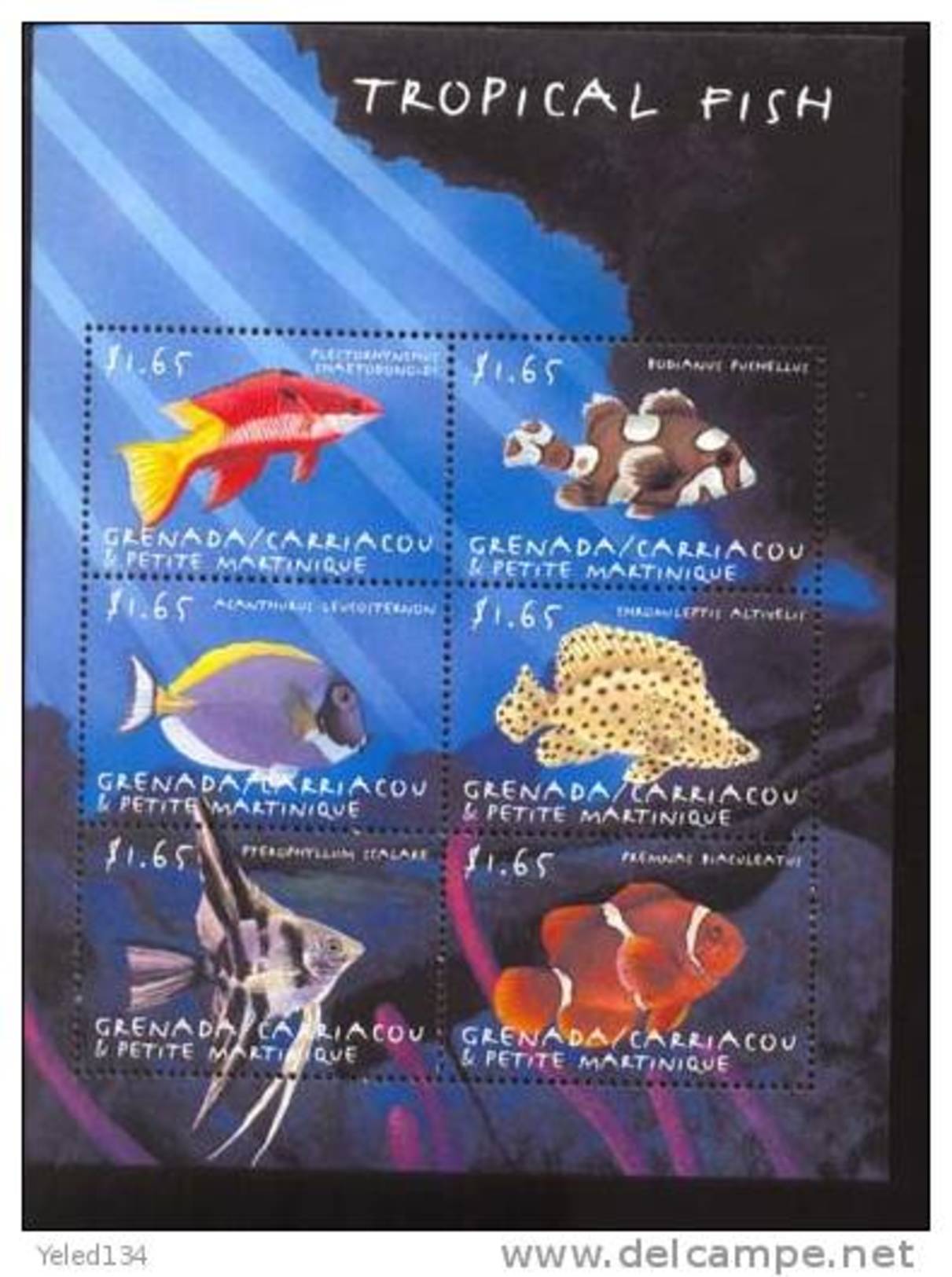 GRENADA   &  2168 MINT NEVER HINGED MINI SHEET OF FISH-MARINE LIFE  #  M-345-3   ( - Fische