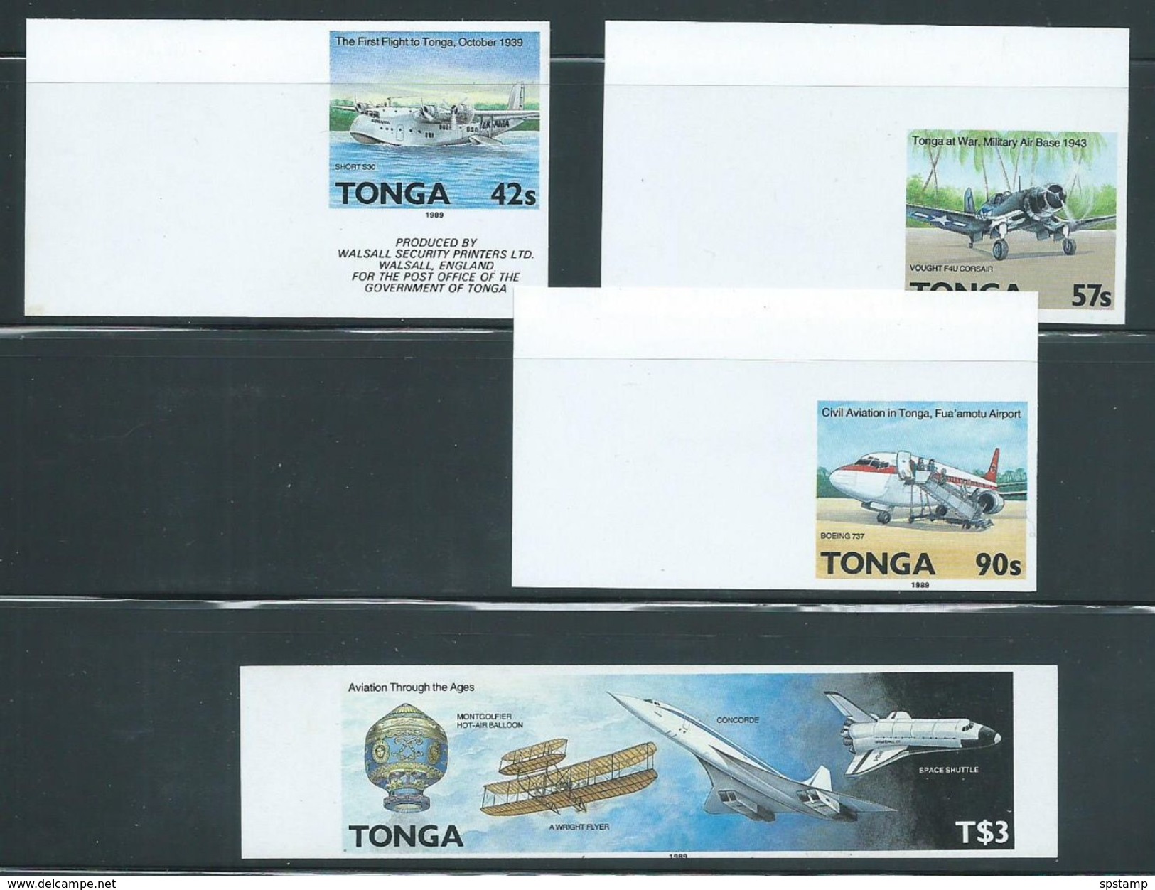 Tonga 1989 Aviation & Planes Set Of 4 As Imperforate Plate Proofs MNH - Tonga (1970-...)