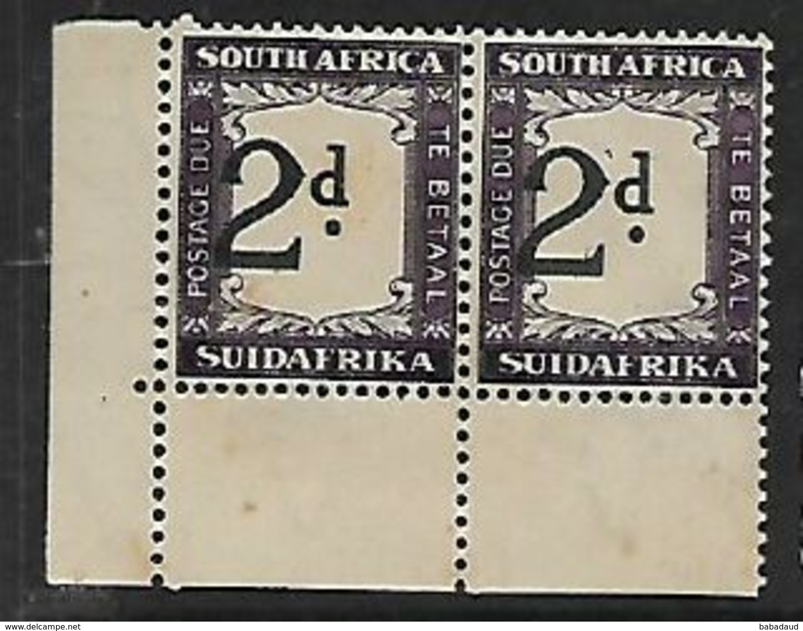 South Africa 1933, 2d,  Postage Due, 2mm Shift Of The Value,  Pair,  MNH ** - Postage Due