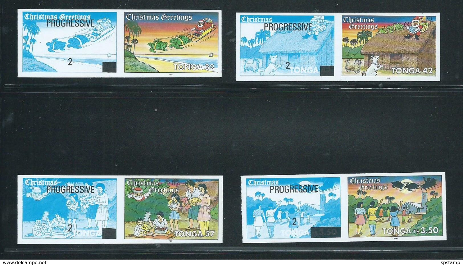 Tonga 1991 Christmas Set Of 4 As Matched Imperforate Plate Proofs With Label MNH - Tonga (1970-...)