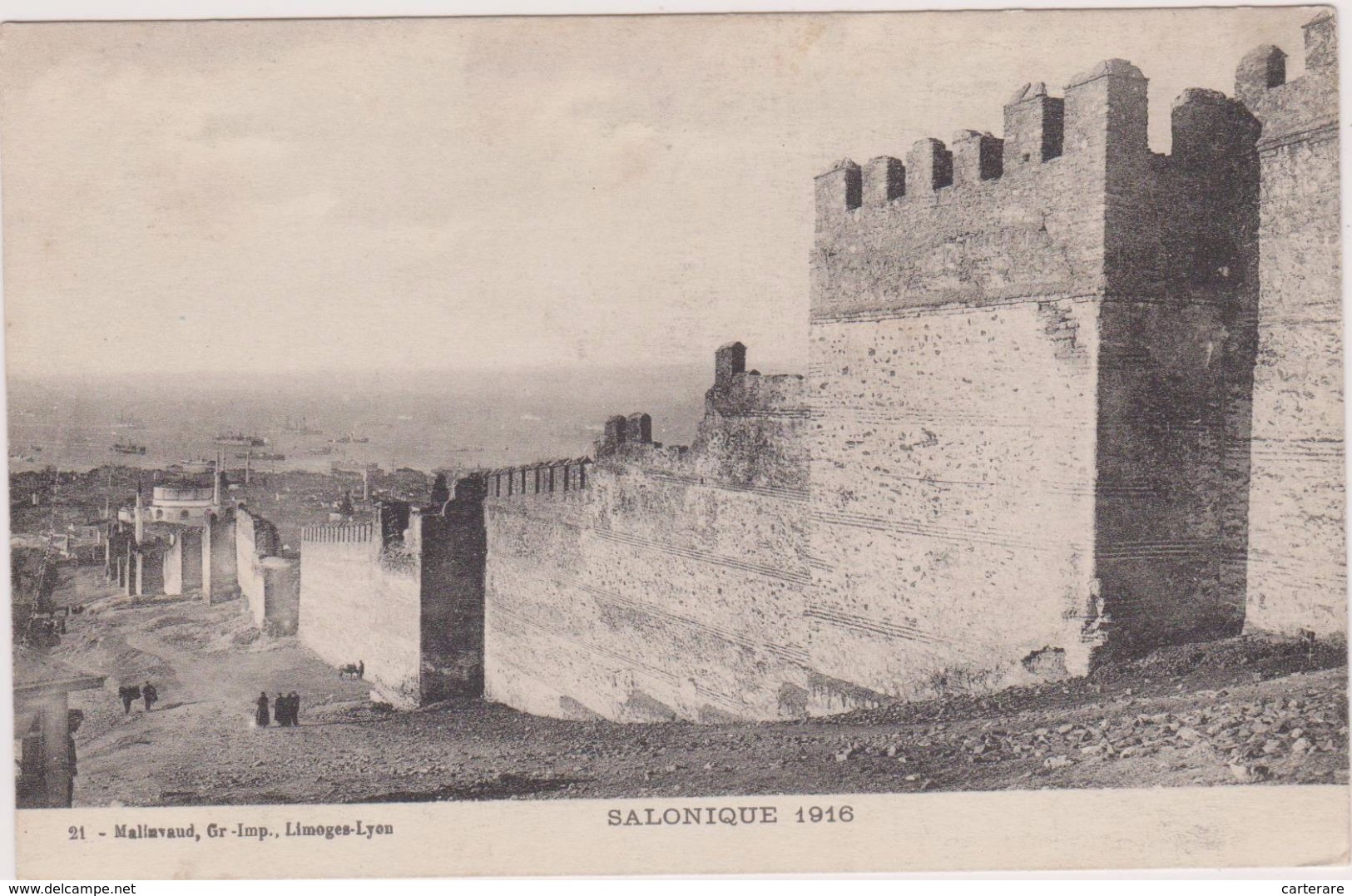 Carte Postale Ancienne,grèce,salonique En 1916,au Fond Bateaux De Guerre,fortifications,rare,greece,grecia - Grèce