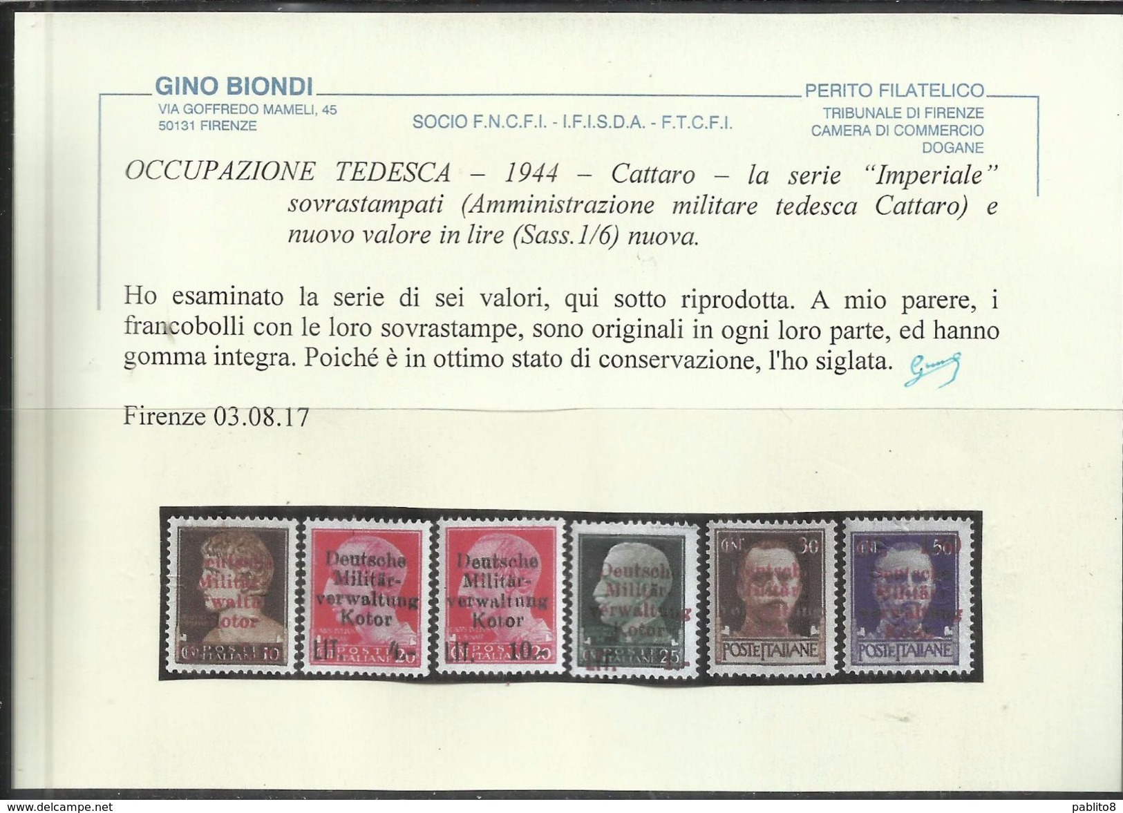 OCCUPAZIONE TEDESCA DI CATTARO 1944 SERIE COMPLETA COMPLETE SET MNH CERTIFICATO - Occup. Tedesca: Cattaro