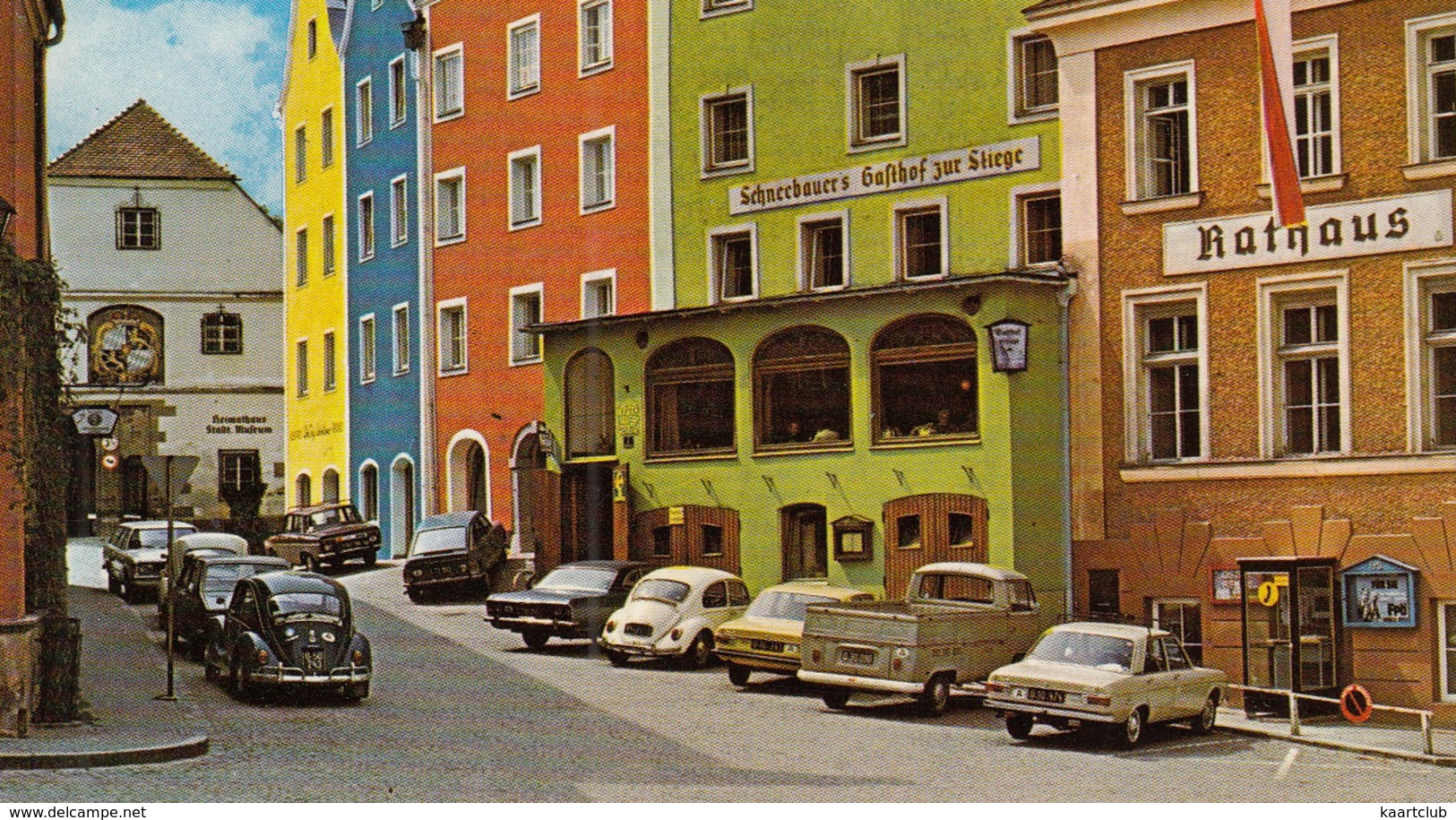 Schärding Am Inn: AUDI 100, VW PICKUP & 1200 KÄFER/COX, OPEL REKORD-B, CITROËN GS, RENAULT 12 & 10 - Rathaus - (O.Ö.) - Voitures De Tourisme