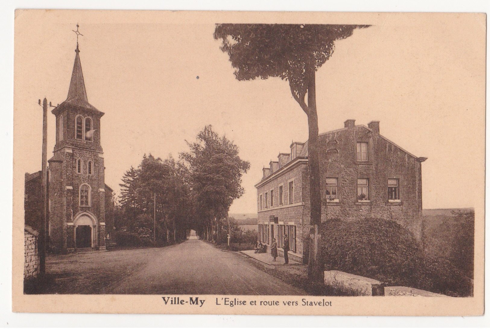 Ville-My: L' Eglise Et Route Vers Stavelot.Café Dumoulin-Paulus. - Hamoir