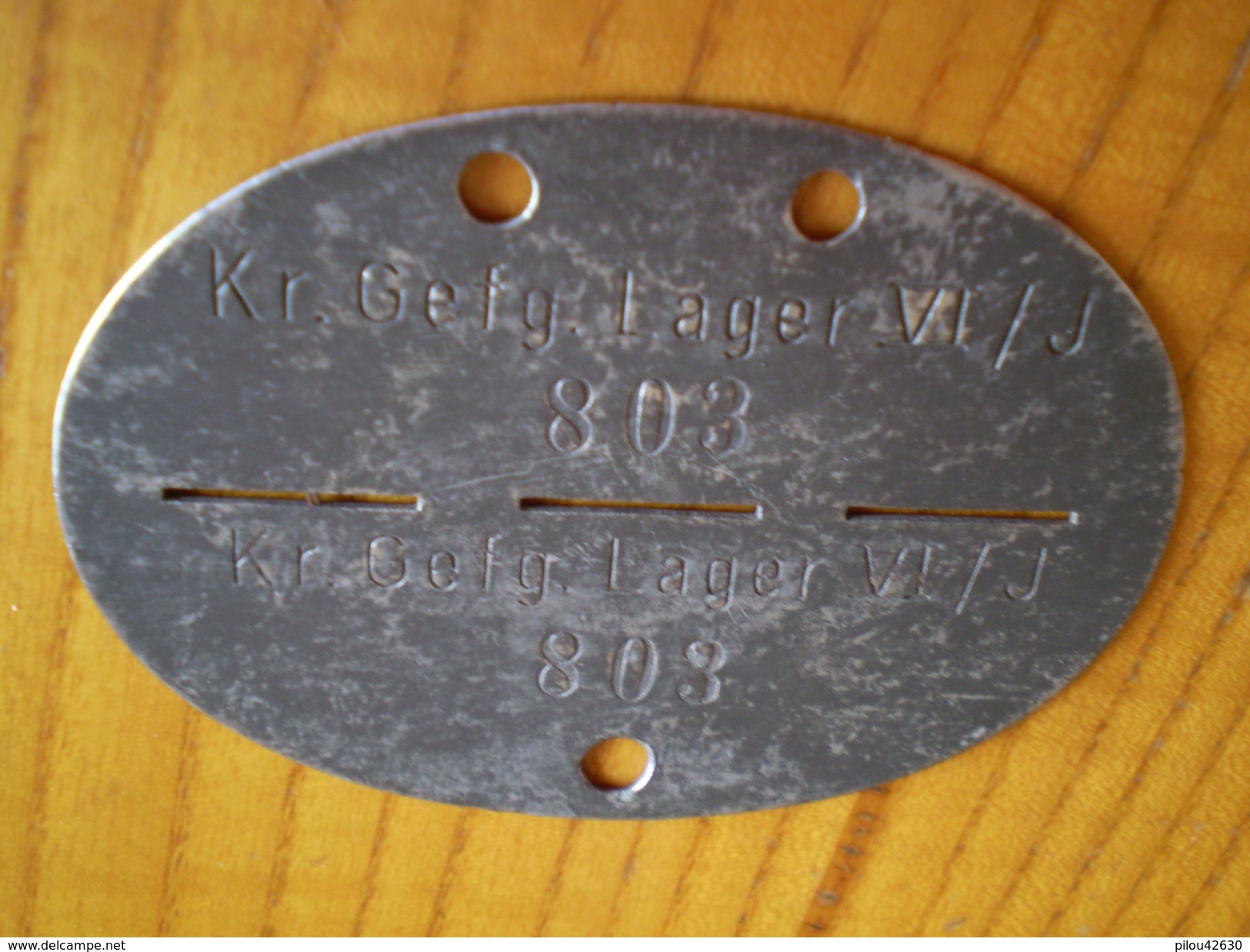 Militaire: Plaque D'identité Allemande Kr Gef G Lager VI/J 803 ; Prisonnier De Guerre ? - Autres & Non Classés