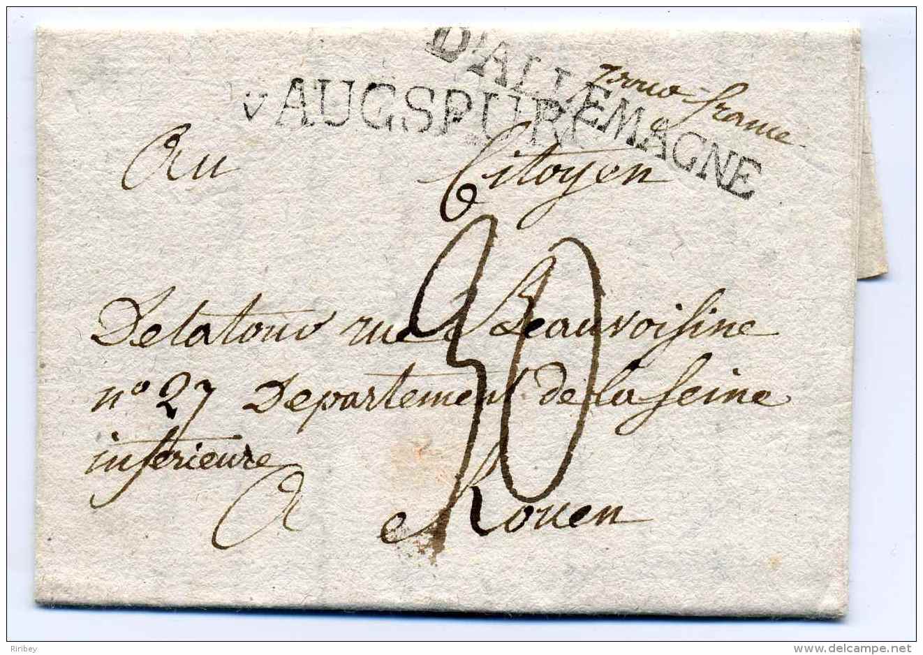 Lettre De AUGSBURG( Allemagne) Avec Marque De Transit D'ALLEMAGNE+ Franco France En Manuscrit - 1801-1848: Précurseurs XIX