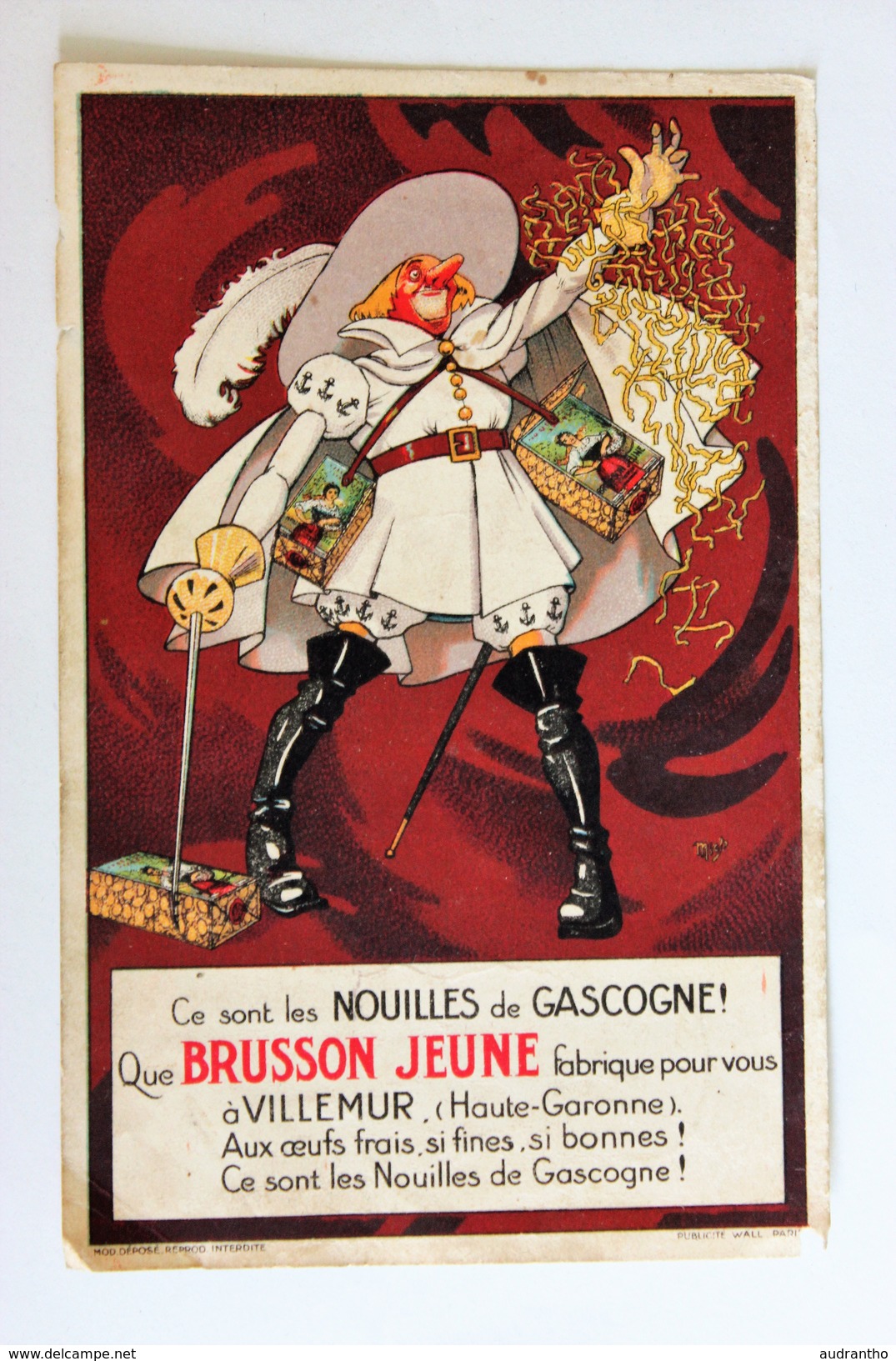 Publicité Ancienne Nouilles De Gasgogne Brusson Jeune Villemur Cyrano De Bergerac Illustrateur Mich Pâtes - Advertising