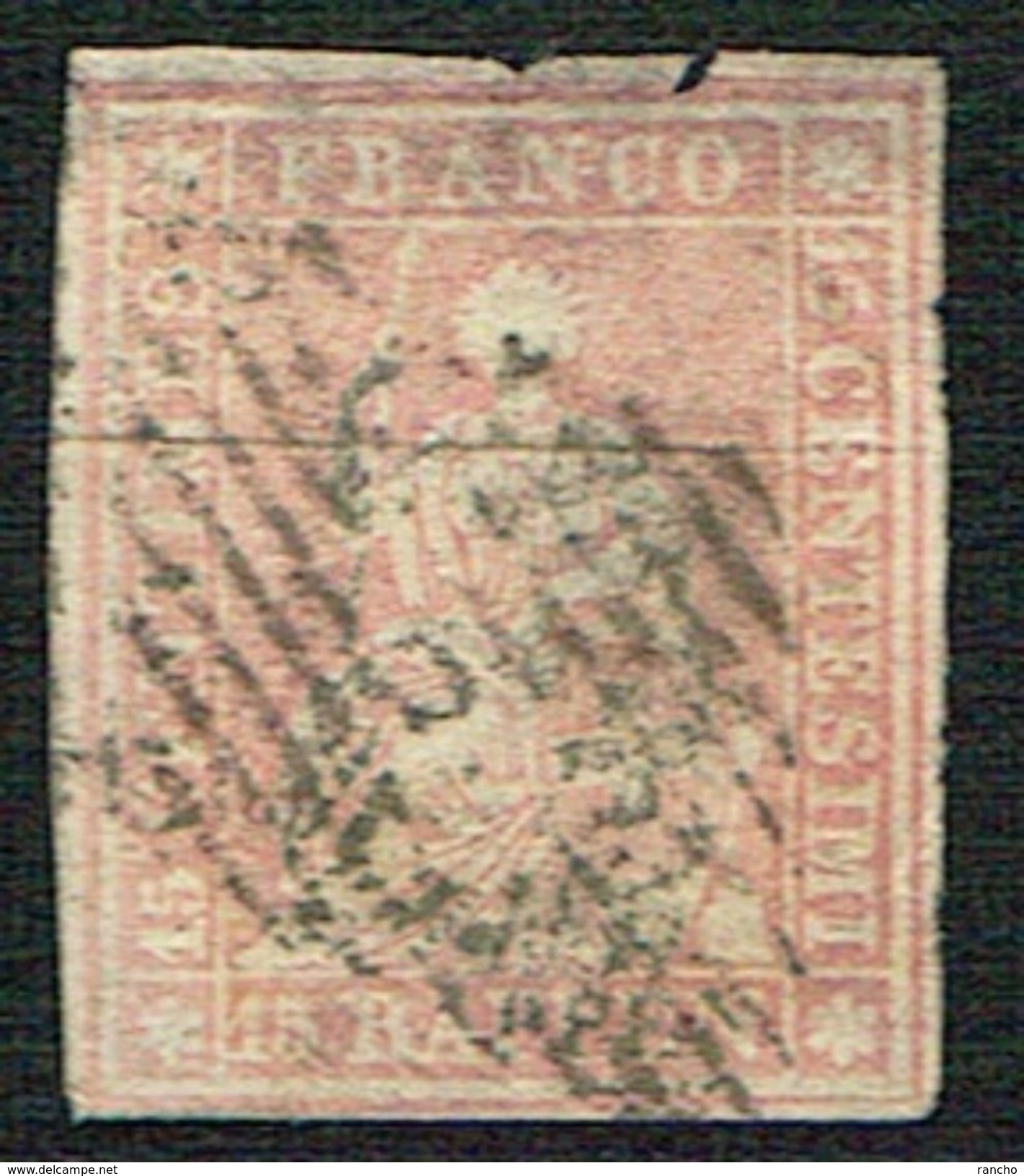 TIMBRE OBLITERE 1854 FIL DE SOIE VERT C/.S.B.K. Nr:24A. Y&TELLIER Nr:28c. MICHEL Nr:15Ib.PAPIER MINCE. - Used Stamps