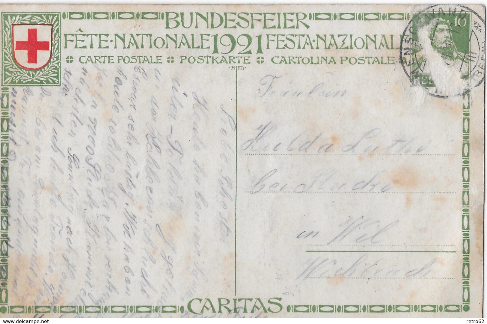 1921 BUNDESFEIER-POSTKARTE &rarr; Verwundetentransport  &#x25BA;SBK-34&#x25C4; - Entiers Postaux