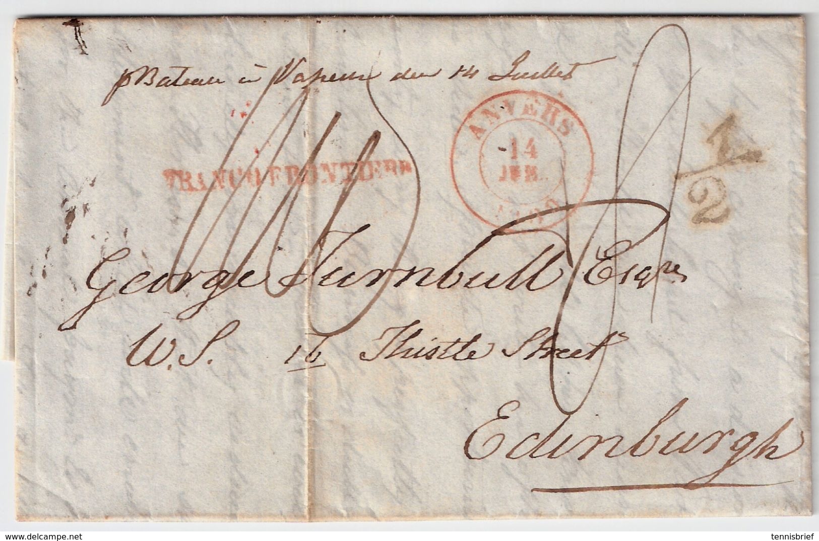 1839, " ANVERS " , Pour Edinburgh!   , #8556 - 1830-1849 (Belgique Indépendante)