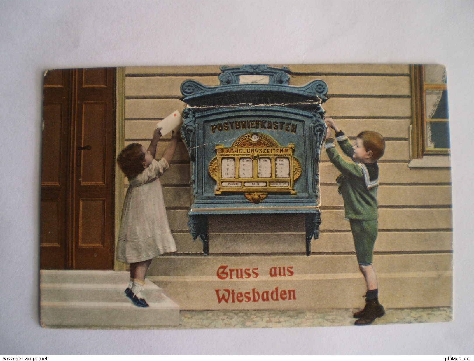 Wiesbaden // Gruss Aus // Leporello (Kinder Bei Postbriefkasten) Genutzt 1911 Selten - Wiesbaden