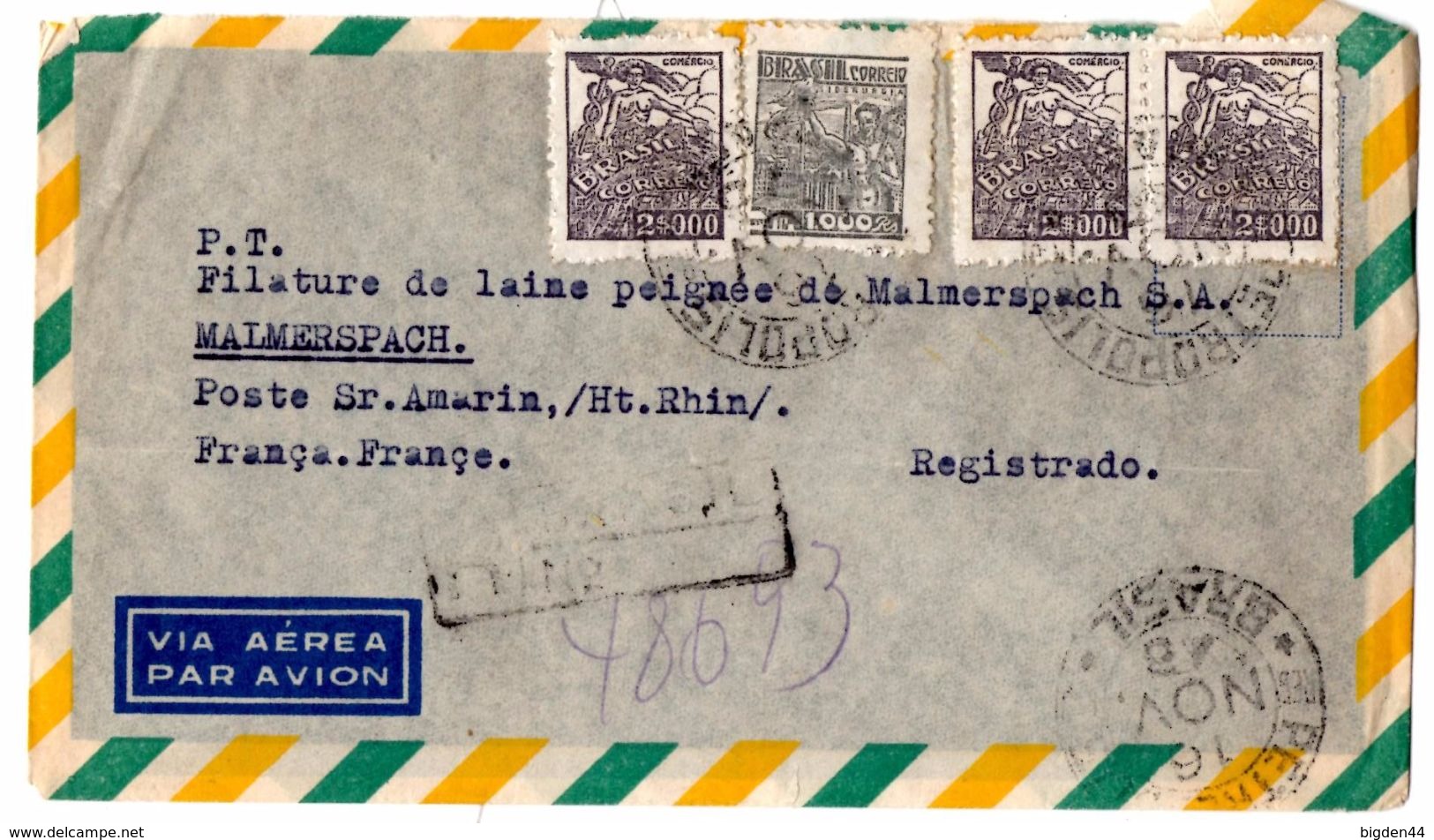 Lettre Recommandée De Petropolis (16.11.46) Pour Malmerspach - Covers & Documents