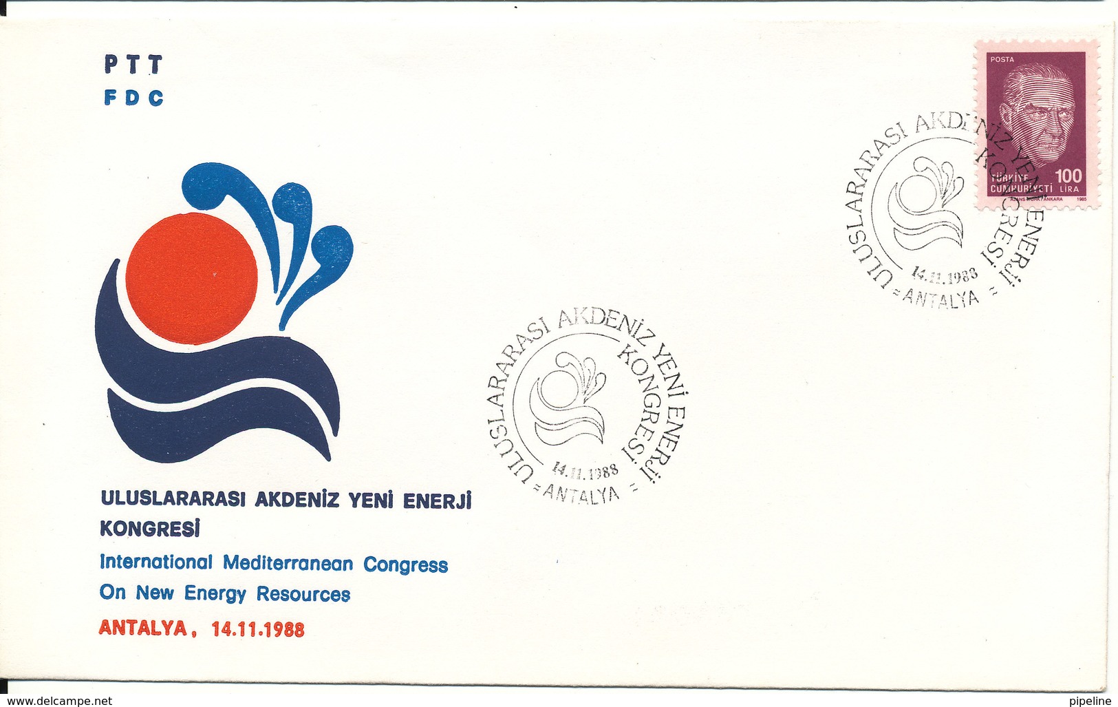 Turkey FDC 14-11-1988 International Mediterranean Congress On New Energy Resources With Cachet - FDC