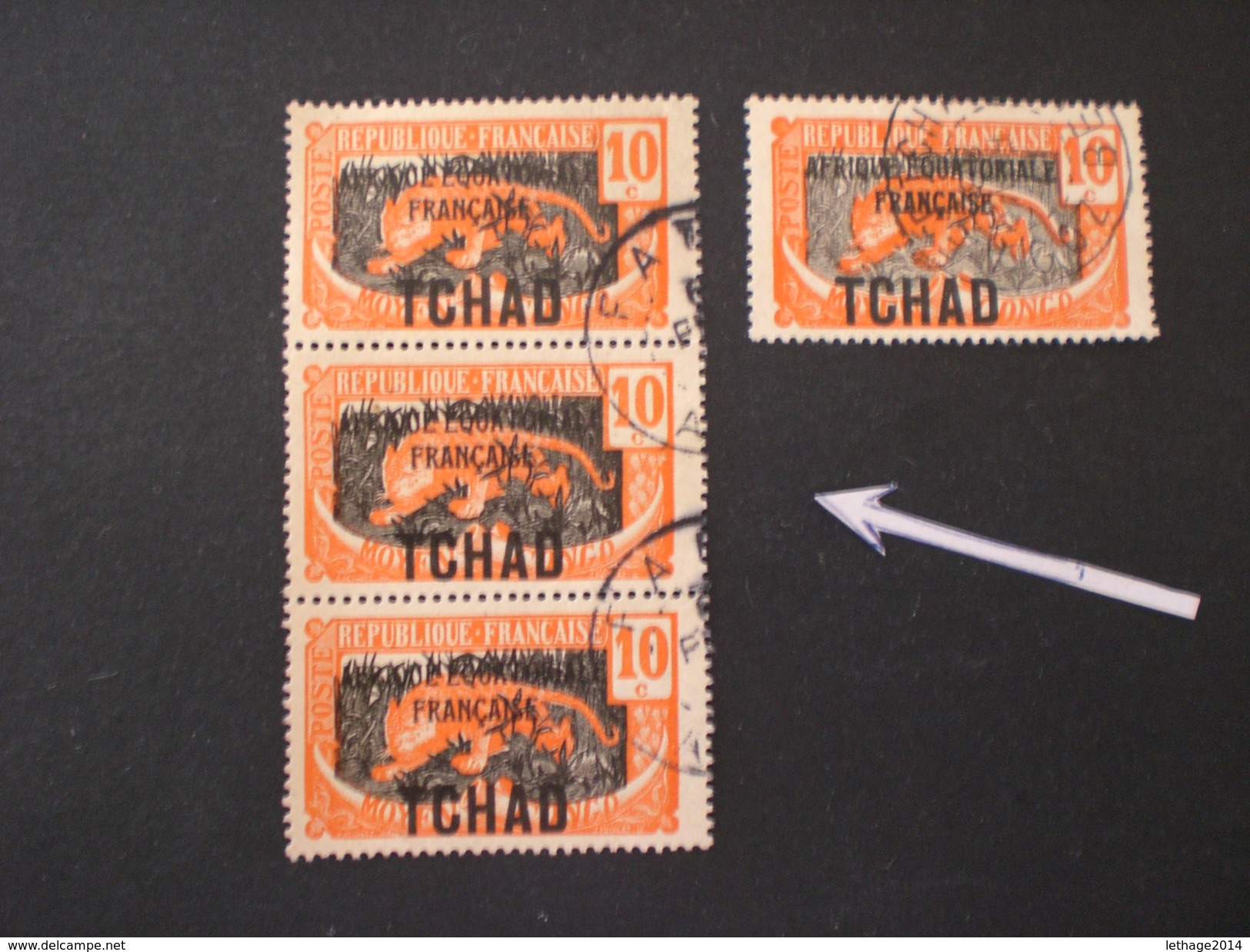 TCHAD CHAD 1925 Panthere Overprinted "AFRIQUE EQUATORIALE FRANCAISE" Color Error Is Not Gray But Black - Oblitérés