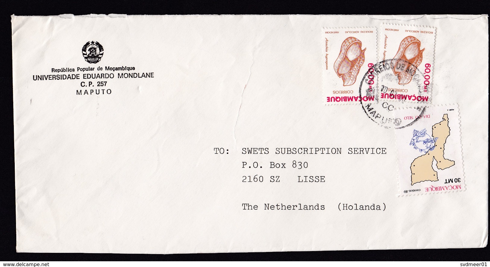 Mozambique: Cover To Netherlands 1990, 3 Stamps, Nut, Map, UPU Logo, Stamp Day (roughly Opened) - Mozambique