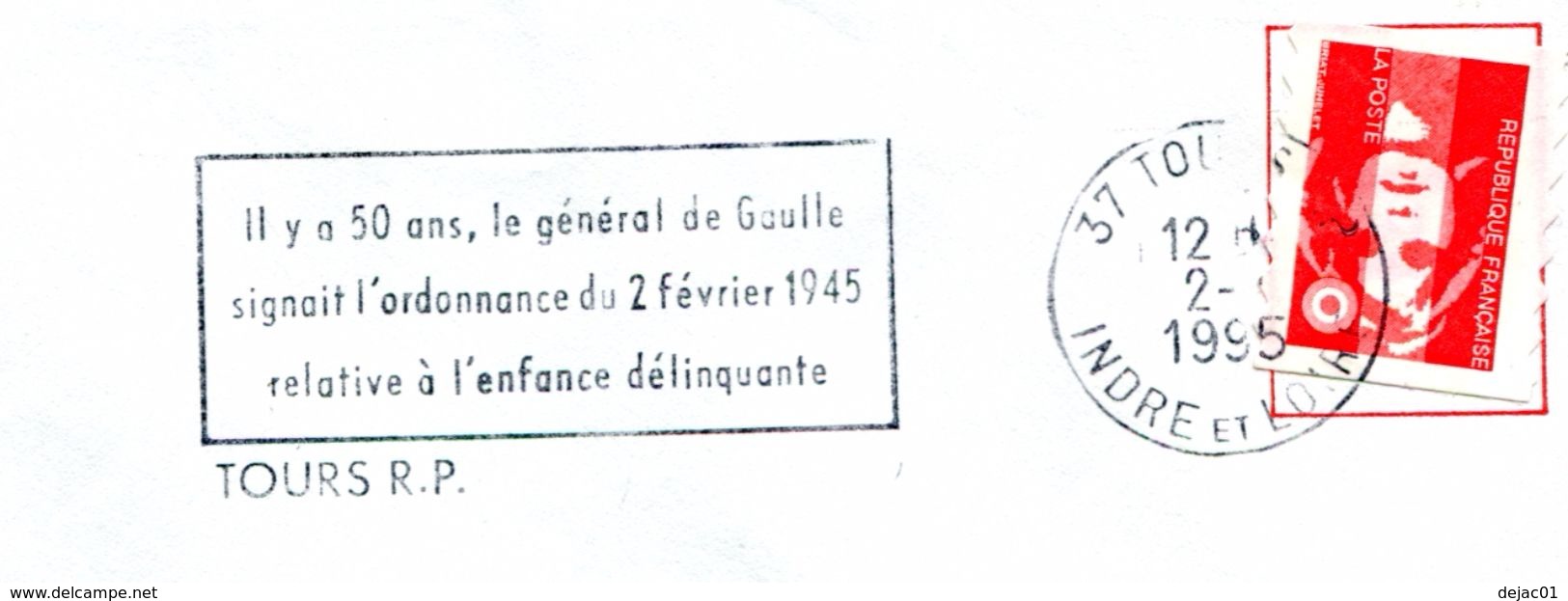 Thème Général De Gaulle - Flamme De Tours - Ordonnance  Sur L'enfance Déliquante - R4279 - De Gaulle (Generale)
