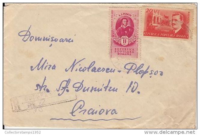 63514- PUSHKIN, I.C. FRIMU, STAMPS ON REGISTERED COVER, 1949, ROMANIA - Lettres & Documents