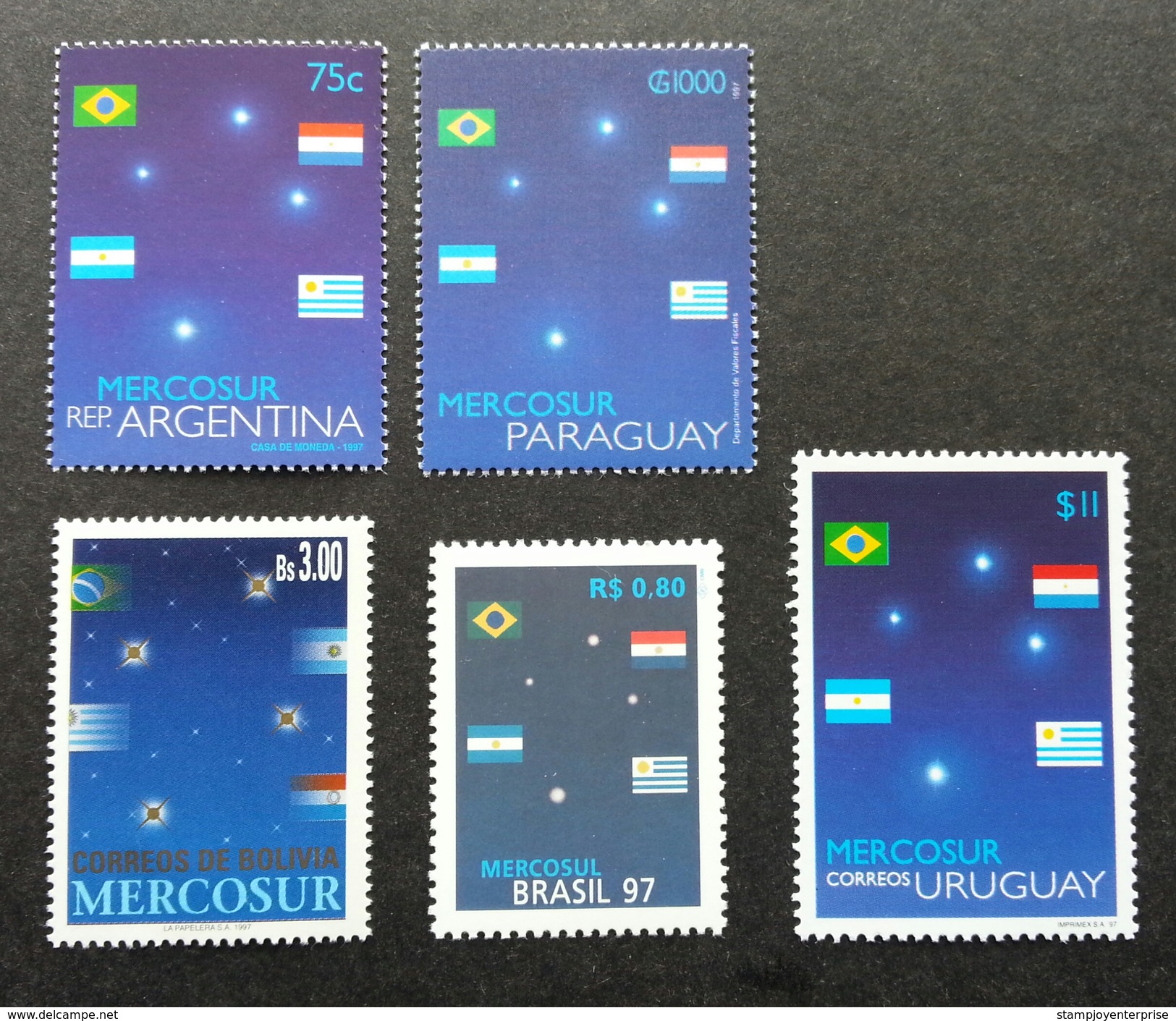 Argentina - Paraguay - Bolivia - Brazil - Uruguay Joint Issue 2 Years Of MERCOSUR 1997 (joint Stamp) MNH *Rare - Neufs