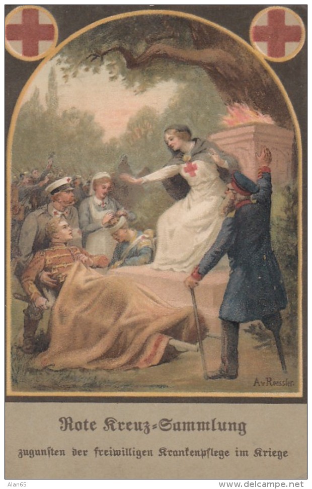 German Red Cross Artist Image Nurse And Soldier,  'Voluntary Healthcare In War' C1900s/10s Vintage Postcard - Red Cross