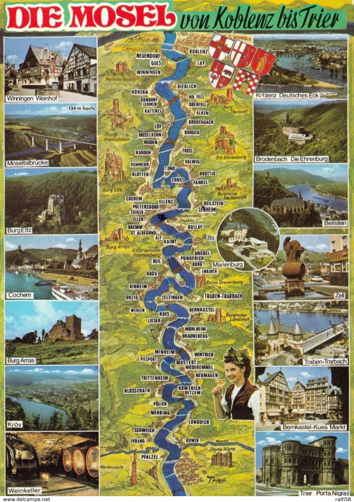 1 MAP Of Germany * 1 Ansichtskarte Mit Der Landkarte - Die Mosel Von Koblenz Bis Trier - Landkarten