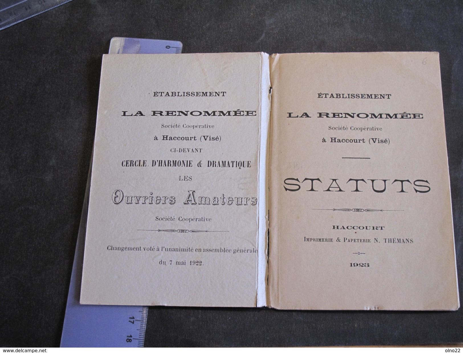 STE COOPERATIVE LA RENOMMEE A HACCOURT VISE - STATUTS 1923 - Joseph NEUFCOURT DEFRAI ... - Documents Historiques