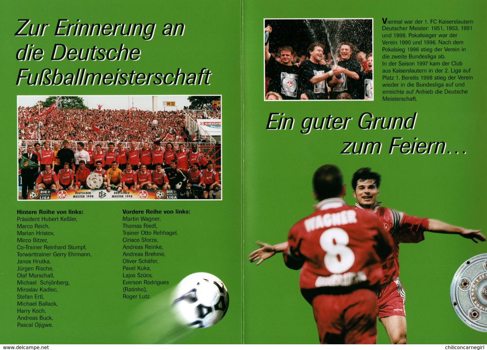 Encart - FDC - Football - Fussballmeister 1998 Präsentiert Seine Briefmarke - LUTZ MENZE - Bonn - 1998 - Clubs Mythiques