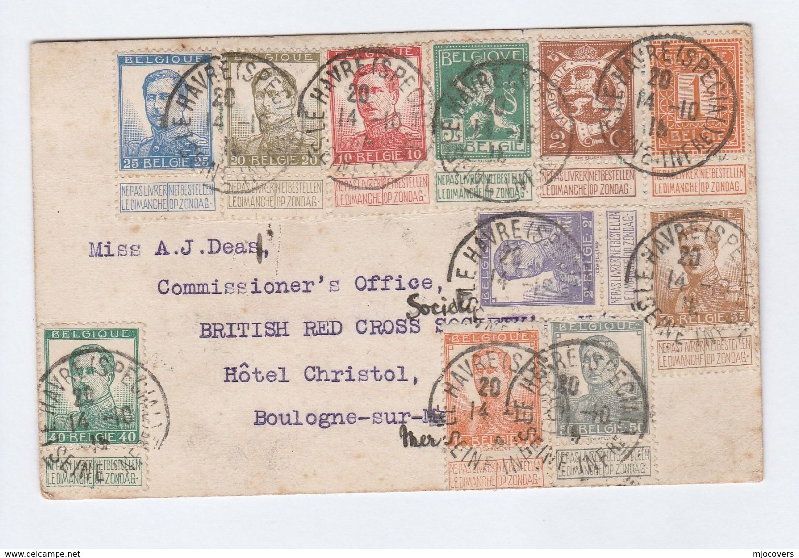 1915  REGISTERED From BELGIUM  RED CROSS To FRANCE RED CROSS, Pmk  LE HAVRE SPECIAL Card , Stamps Cover - Cruz Roja