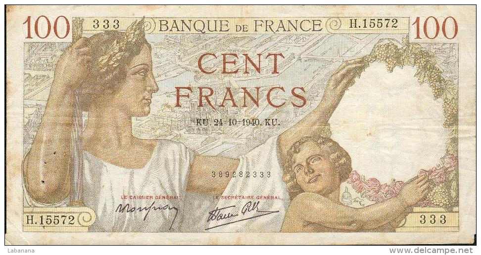 506-France Billet De 100 Francs 1940 KE H15572 - 100 F 1939-1942 ''Sully''