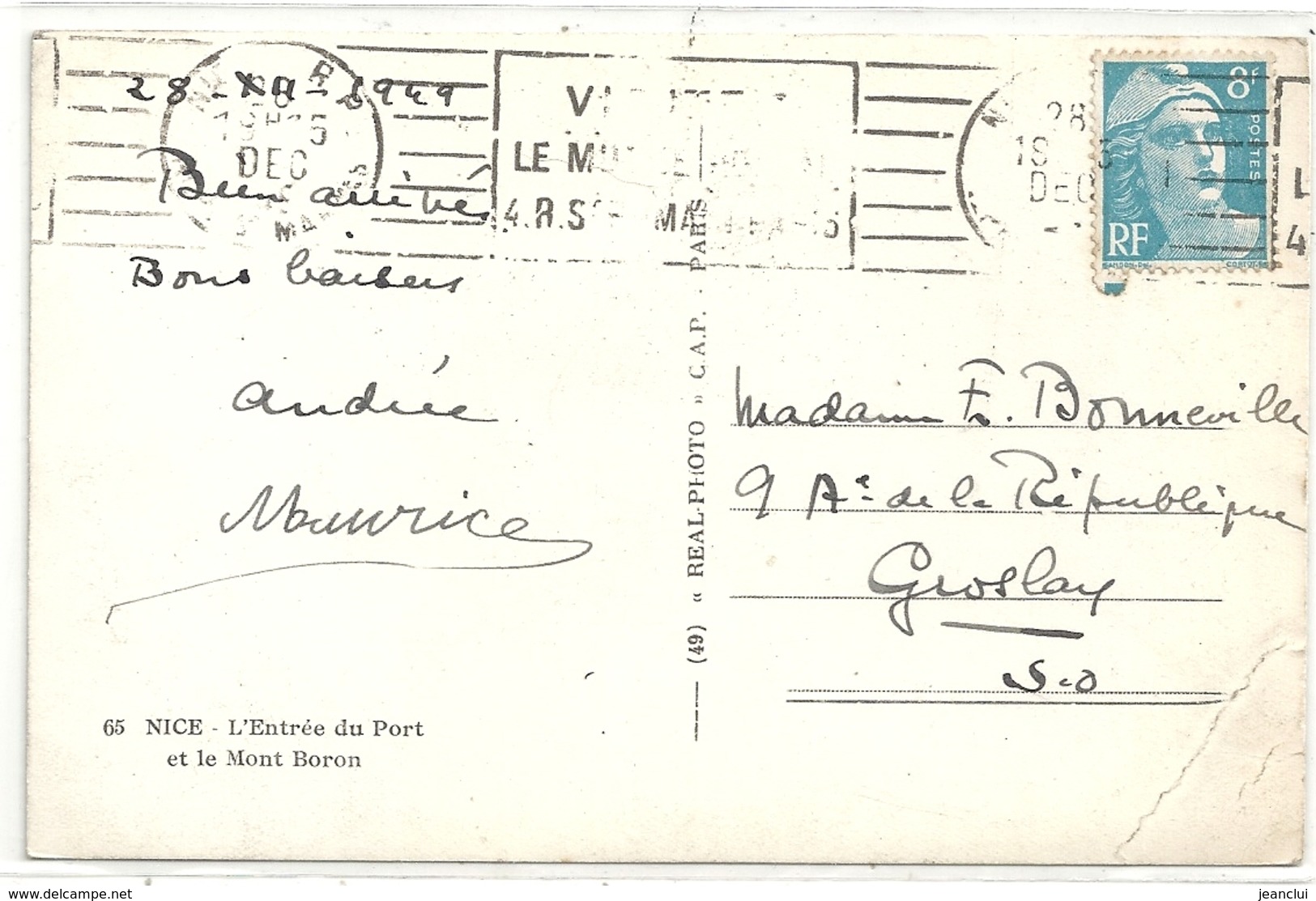 65. NICE . L'ENTREE DU PORT ET LE MONT BORON . CARTE GLACEE AFFR AU VERSO . 2 SCANES - Transport Maritime - Port