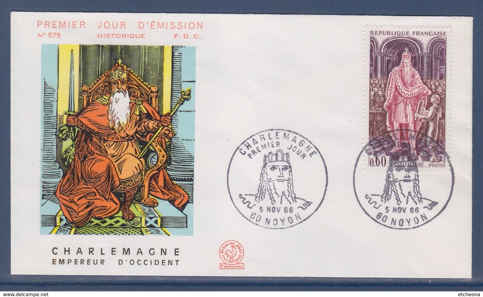 = Charlemagne Empereur D'Occident Enveloppe 1er Jour N°1497 Noyon 5.11.66 - 1960-1969