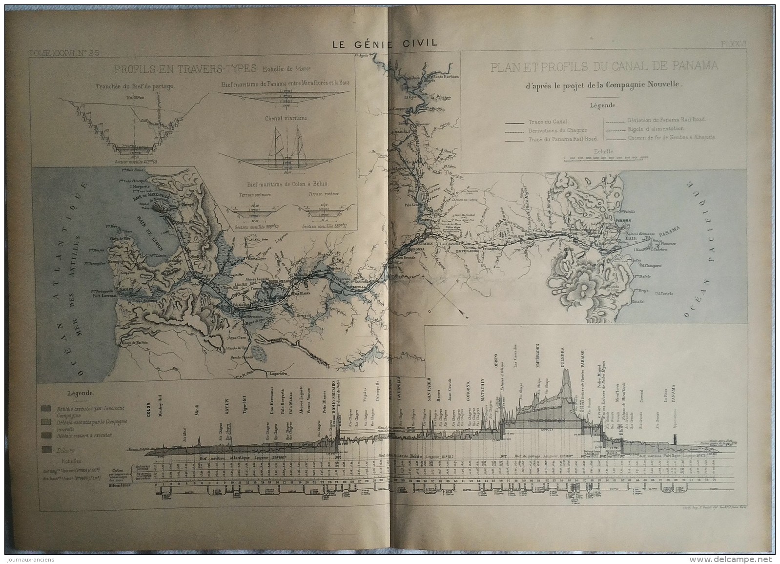 1900 PLAN ET PROFILS DU CANAL DE PANAMA - Travaux Publics