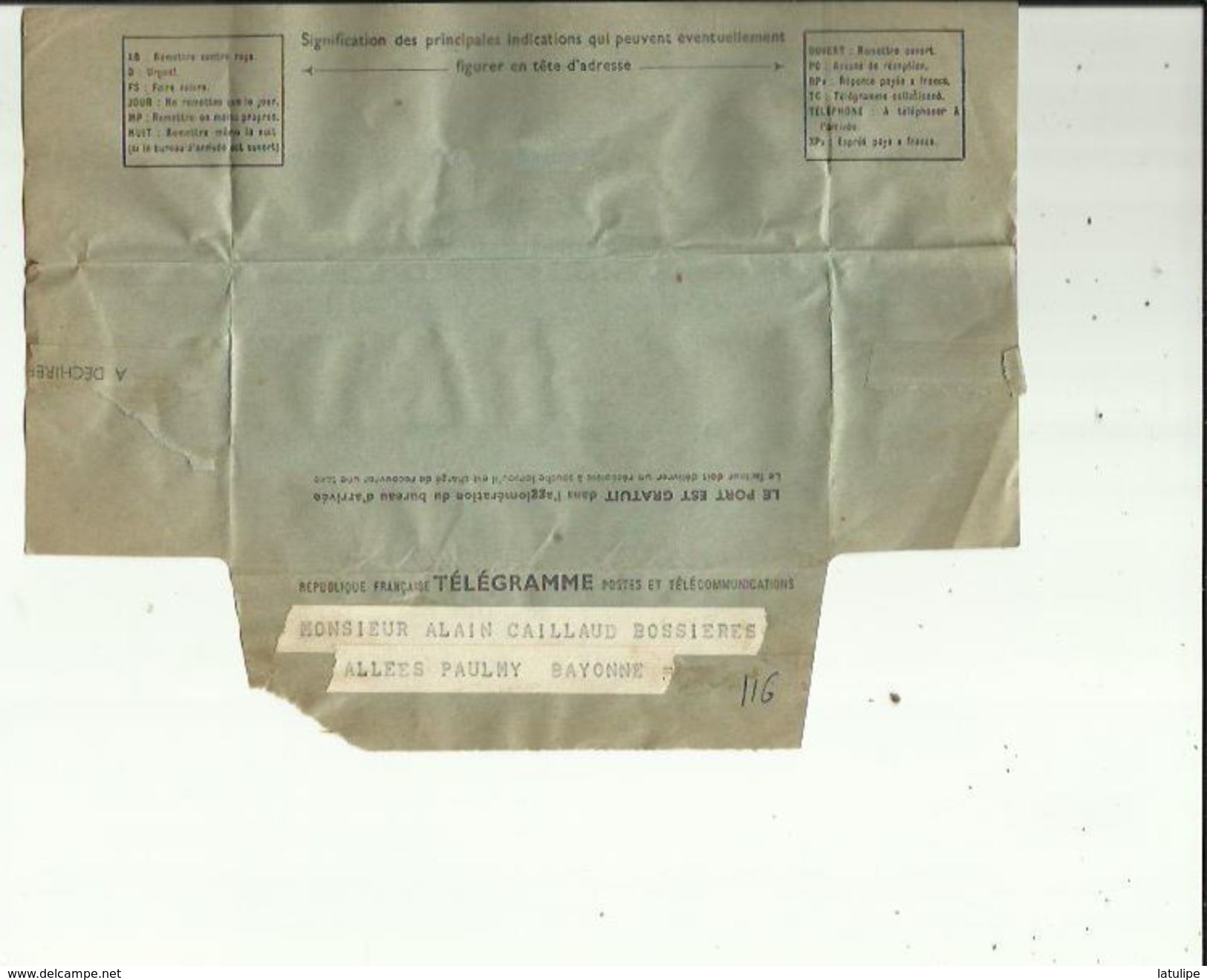 Telegramme De Meilleurs Voeux De Bonheur A L'Occasion Du Mariage De ALAIN CAILLAUX_Bossières En 1961 Voir Scan Details - Boda