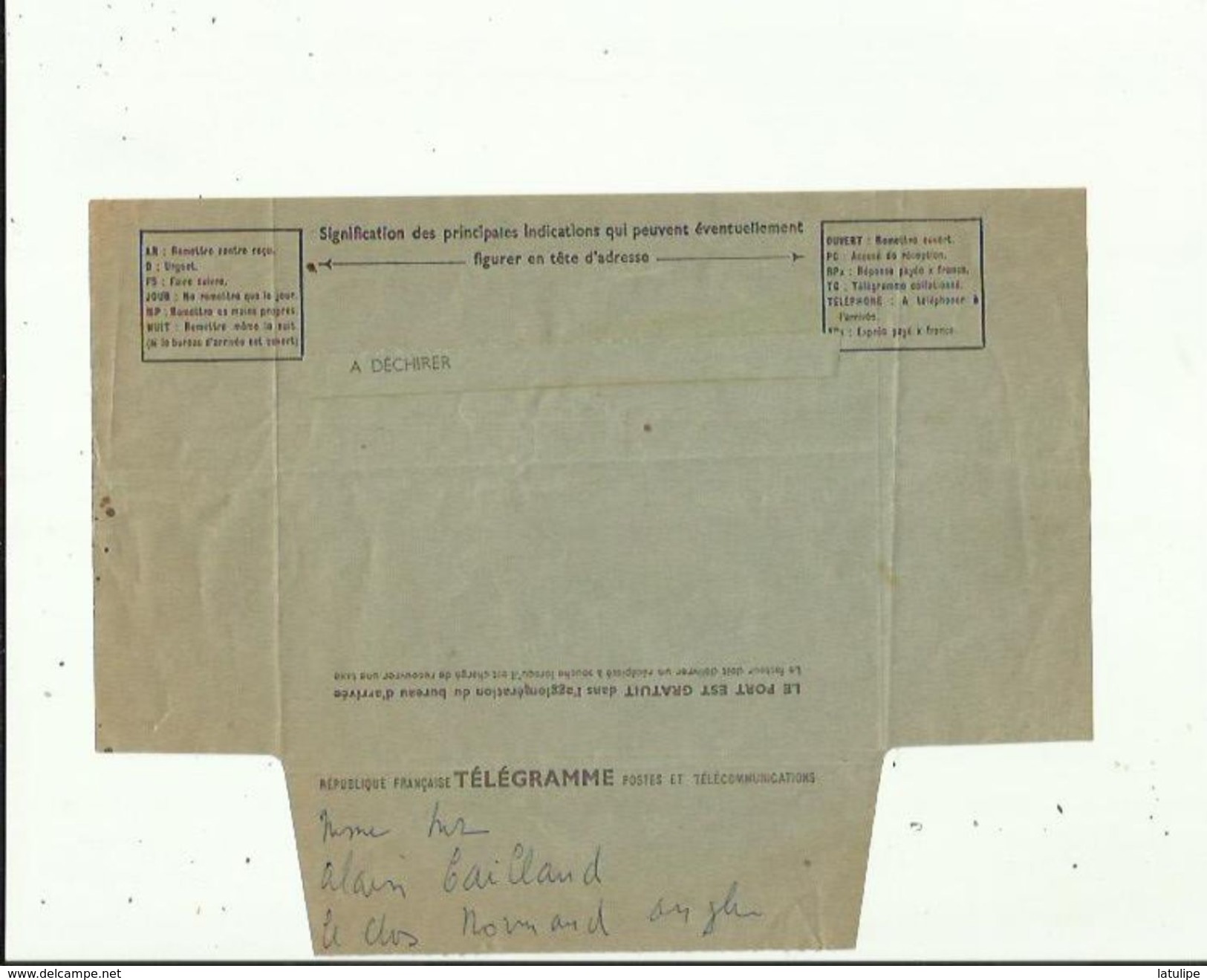 Telegramme De Meilleurs Voeux De Bonheur A L'Occasion Du Mariage De ALAIN CAILLAUX_Bossières En 1961 Voir Scan Details - Boda