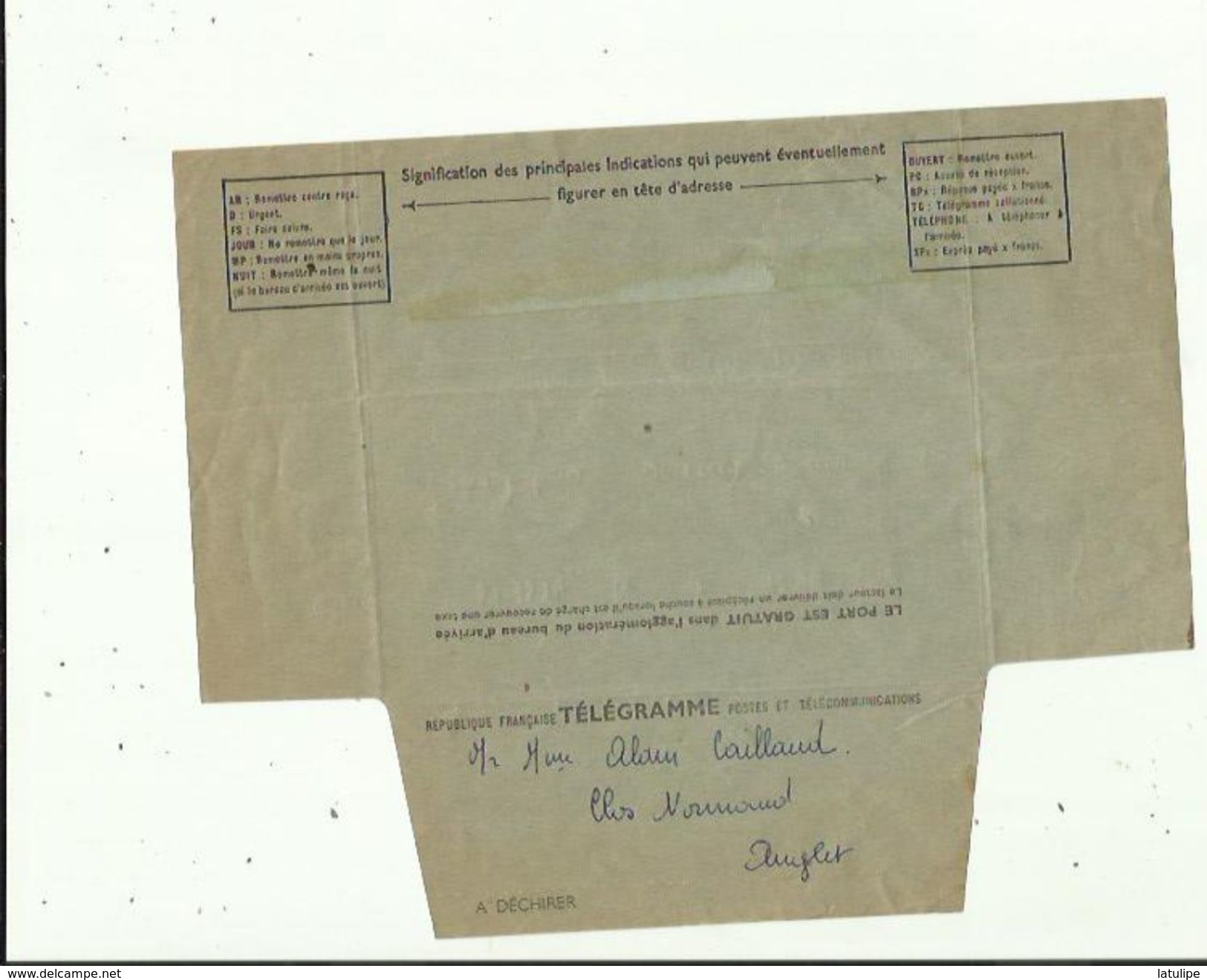 Telegramme De Meilleurs Voeux De Bonheur A L'Occasion Du Mariage De ALAIN CAILLAUX_Bossières En 1961 Voir Scan Details - Boda