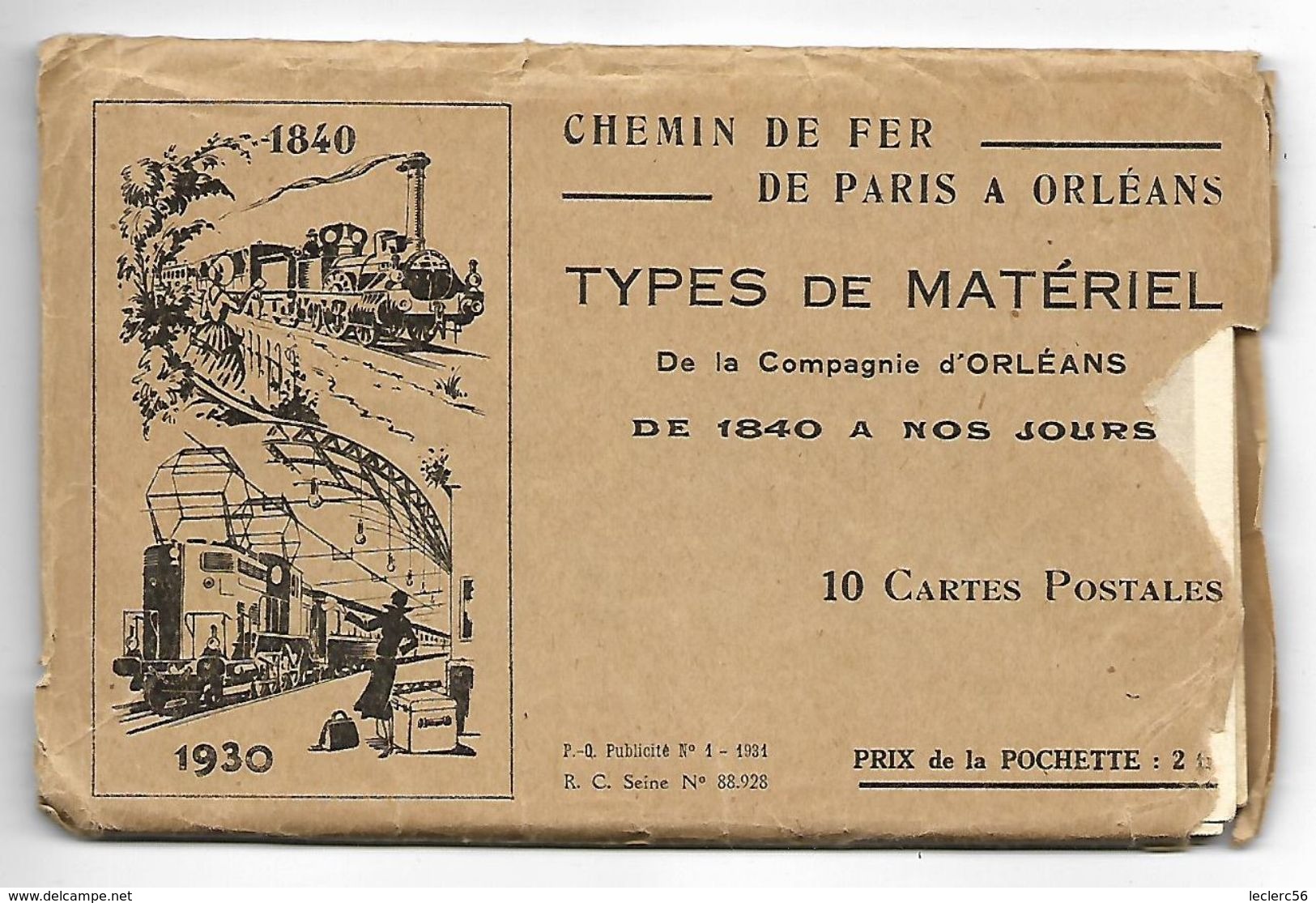 LOT COMPLET DE 10 CPA 1930 TRAINS DE PARIS A ORLEANS - Trains