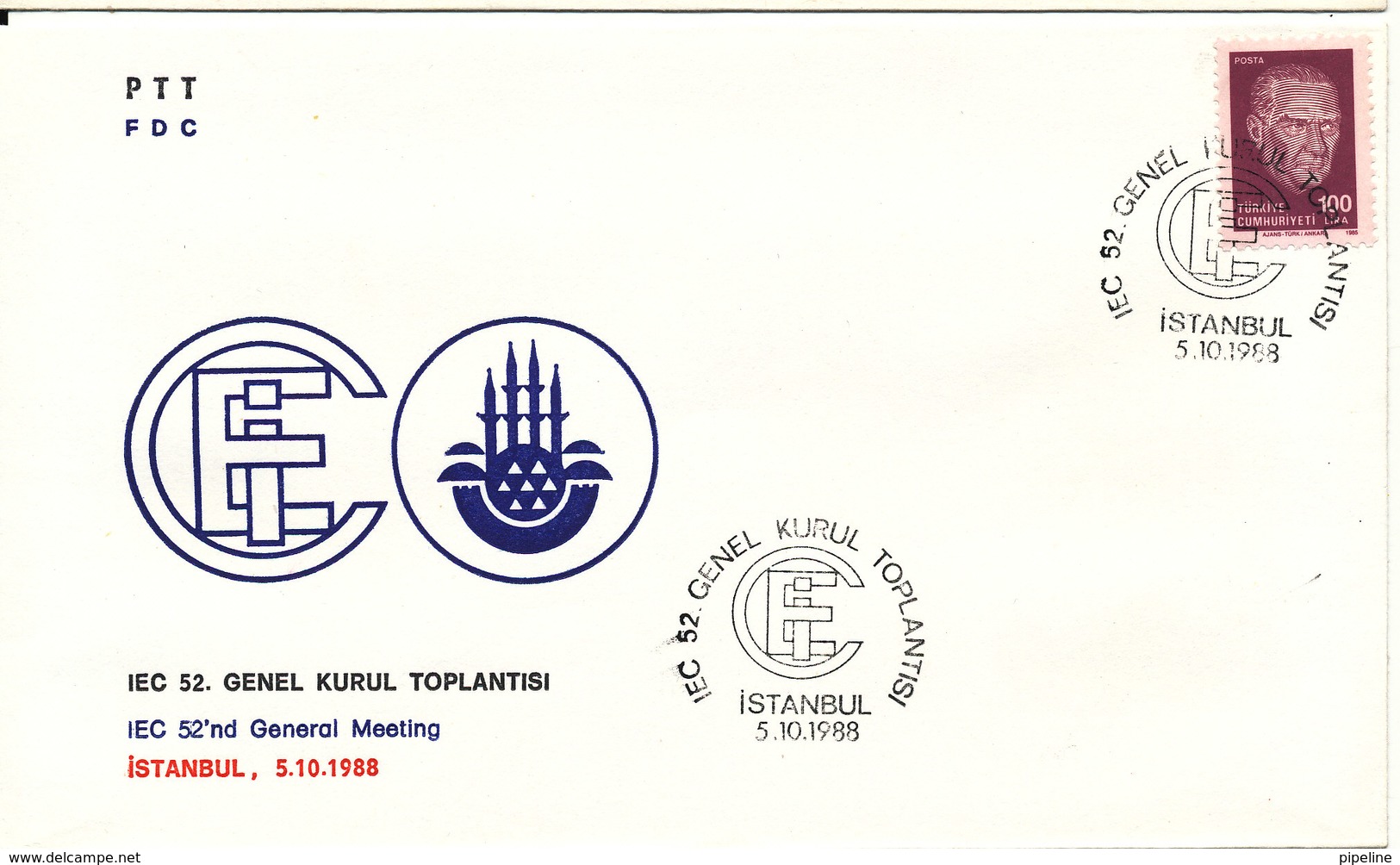 Turkey FDC 5-10-1988 IEC 52nd General Meeting With Cachet - FDC