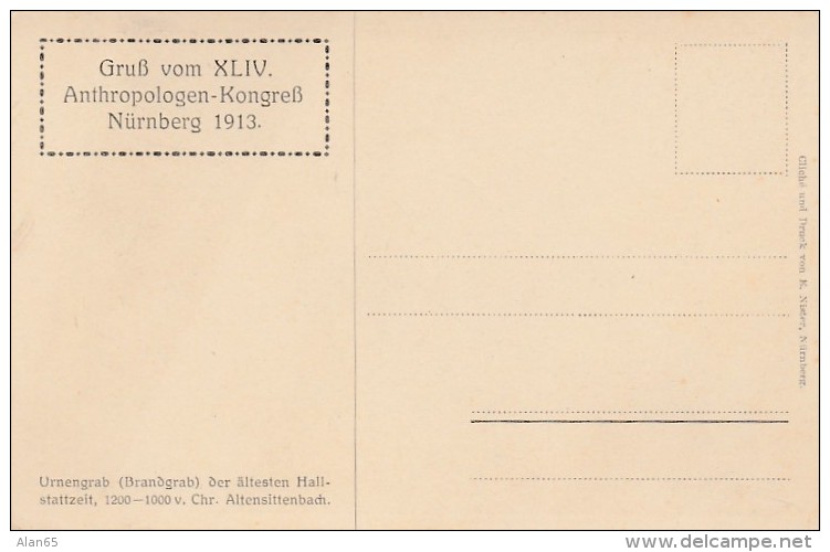 Nurnberg 44th Anthropology Congress 1913, Burial Urn Near Altensittenbach Bavaria, C1910s Vintage Postcard - History