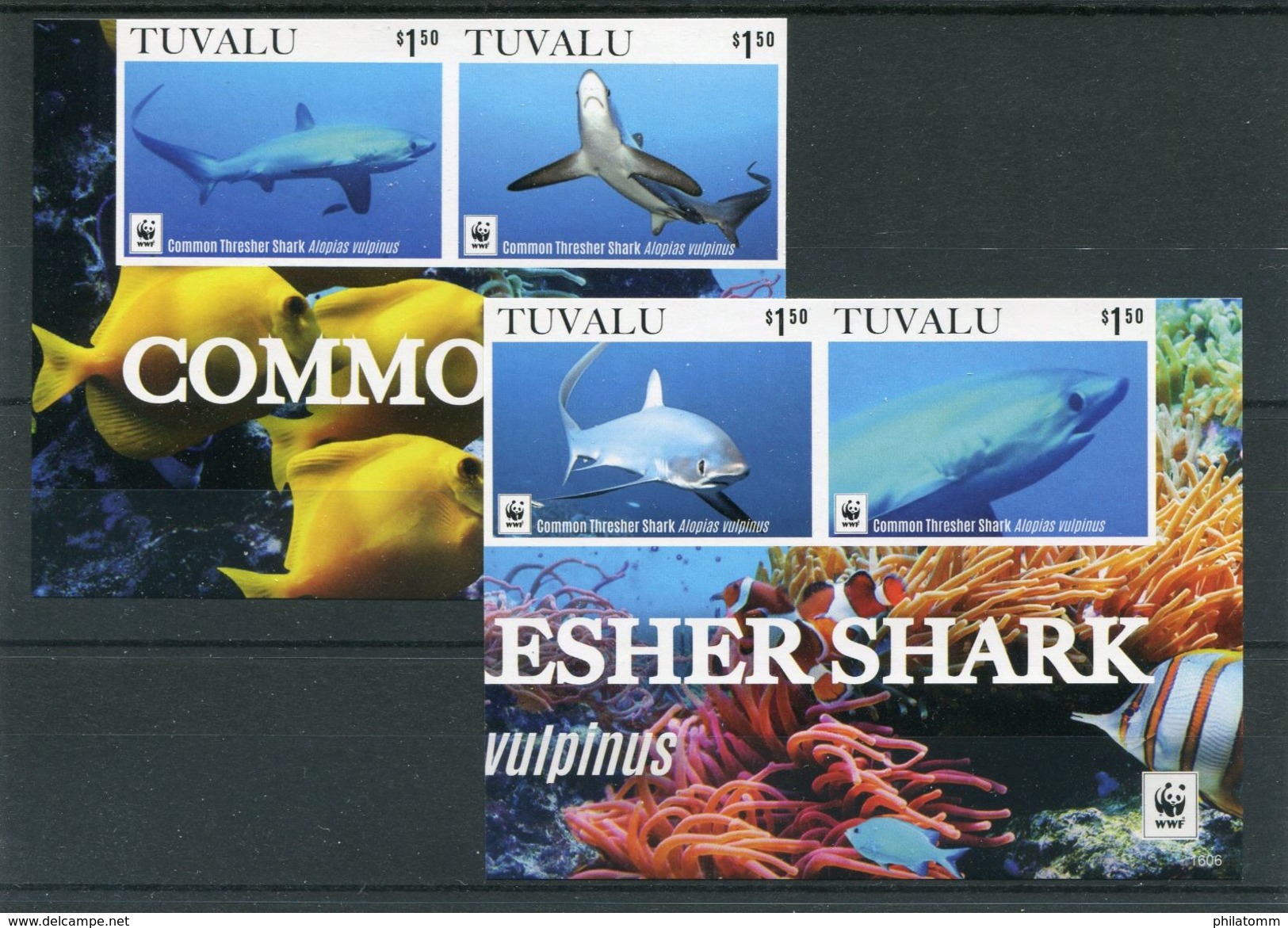 WWF - Tuvalu - MiNr. 2222 / 2225 - "Gemeiner Fuchshai" Geschnitten / Imperforated ** / MNH  (Jahr 2016) - Ungebraucht