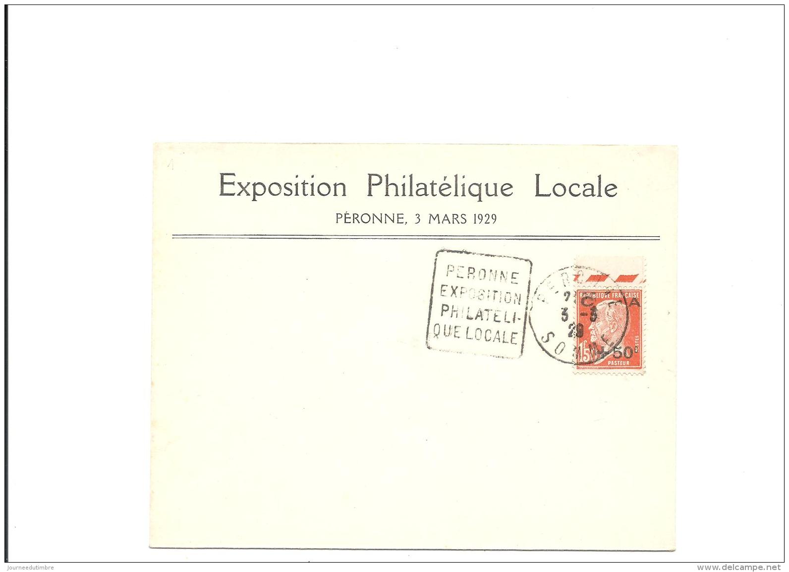 Enveloppe Exposition Philatelique Peronne 1929 Daguin Avec Pasteur Caisse Amortissement 2 - Lettres & Documents